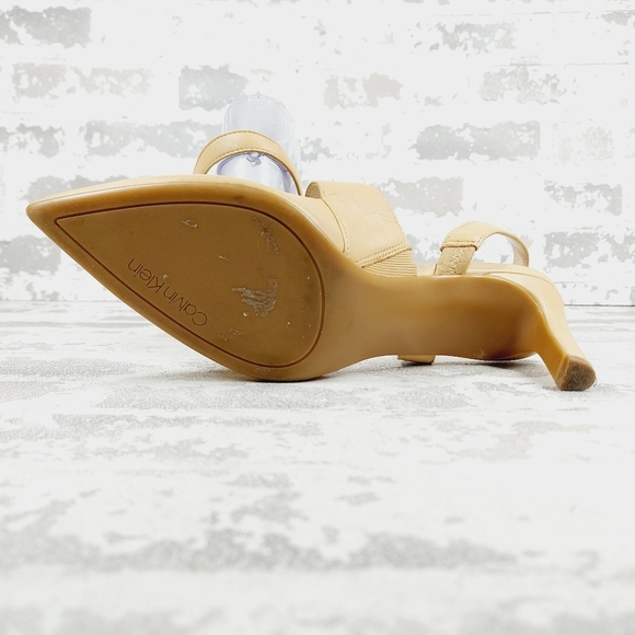 Calvin Klein Larin Leather Pointed Toe Tan Heeled Sandals O407 - Picture 8 of 16